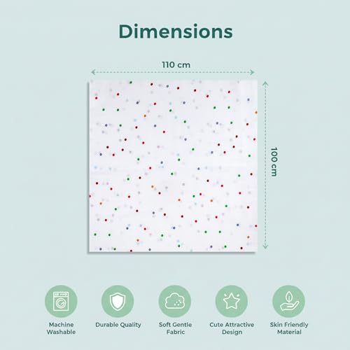 Image of Muslin Cotton Baby Swaddle | 110 x 100 cm | Ultra-Soft, Breathable & Lightweight | Multipurpose | Hypoallergenic | Unisex | Ideal Newborn Baby Gift (P1- Polka Dots)