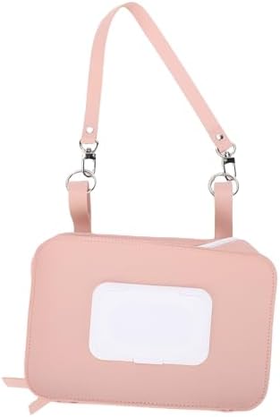 Keenso Infant Wipes Holder Pouch, PU Leather Diaper Bag Purse with Adjustable Strap, One Hand Dispensing, Stroller Hanging Wet Wipes Bag for Travel Parents (Pink) - 4