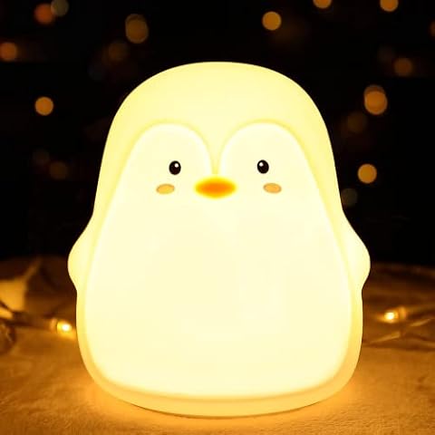 Cute Night Light for Kids Room, Kawaii Penguin 7 Colors Changing Portable Nightlight, LED Soft Squishy Silicone USB Rechargeable Night Lamp for Bedroom Cover