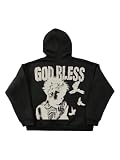 SOLY HUX Men's Graphic Zip Up Hoodie Sweatshirt Y2k Vintage Long Sleeve Hooded Casual Jacket Streetwear Black Letter Medium