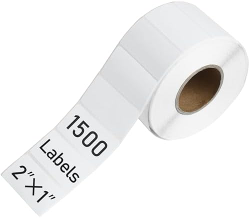 Direct Thermal Labels 2x1 Inch 1500 White Label per Roll for Barcode, Shipping Address Printing High-Capacity Adhesive Smudge-Resistant Inventory Stickers(1500, 2 * 1 White)