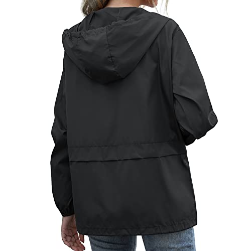 Rain Jackets For Women Waterproof Lightweight Raincoat Packable Breathable Hooded Windbreaker With Pockets For Outdoor Black Medium #TOP2