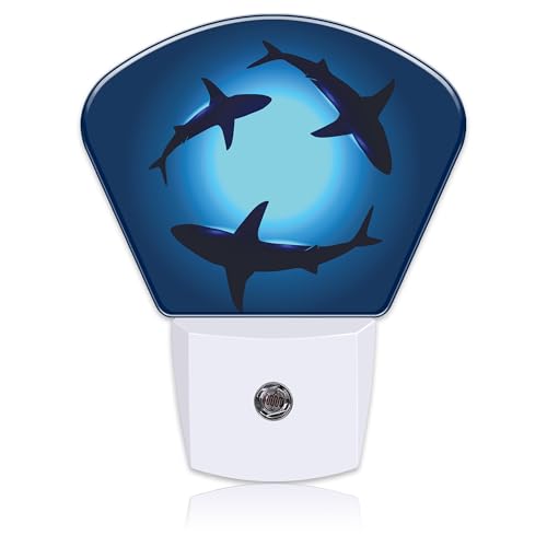 Image of Floating Sharks Night Light for Kids, Sharks LED Night Light Plug into Wall with Dusk to Dawn Sensor for Girls Boys Women Men Room, Hallway, Kitchen, Bathroom, Stairs Decor