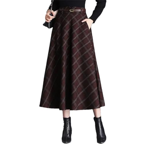 Women's High Waist Plaid Woolen Mini Skirt A- Line Slimming Long Polyester Fiber Skirts - Main Image