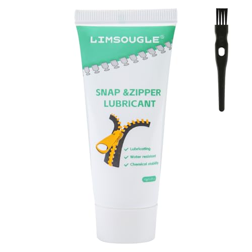 LIMSOUGLE Zipper Lubricant for Plastic & Metal - Non-Staining Lube Silicone Grease for Zippers on Clothing Wetsuits Boat Covers Dresses & More Marine-Grade with Applicator Brush 1.05 oz
