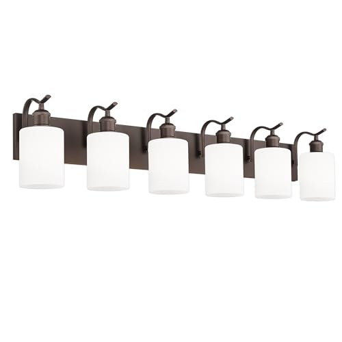 Image of Modern 6-Light Vanity Fixture with Frosted Glass, Wall Mount Over Mirror, Oil Rubbed Bronze,VL01ORBW-6