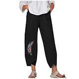 tsaChick Sommerhose Damen leicht 3/4 schwarz, Leinenhose Damen Sommer 3/4, Sommerhose Damen leicht kurzgrößen, Black XXL