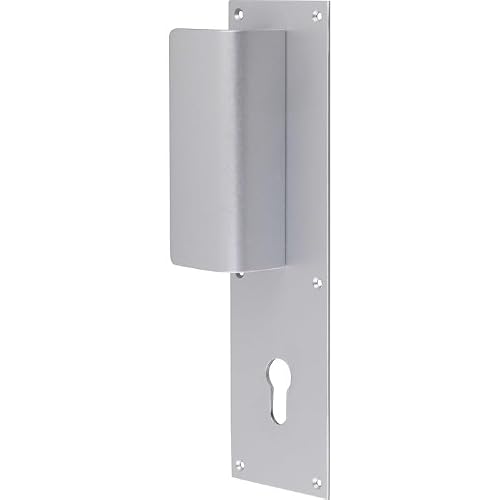 DUVAL BILCOQ, Poignée aluminium pour porte palière, Clé I, Argent, Poignée réversible sur la plaque, La plaque est livrée percée et fraisée 6 trous pour vis de 3mm