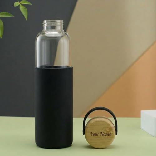 Image of Giftana Personalized Borosilicate Bottle 500ml with Handle - Black