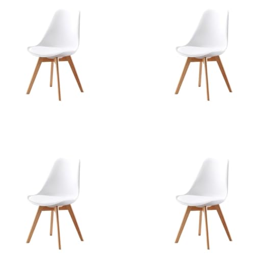 Max Star - Silla Estilo Nordico,Ganga, Silla de Oficina, Salón, Comedor, con Cojín Integrado, Diseño Ergonómico y Elegante, Patas de Madera. (4, Blanco)