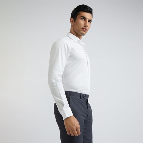 Image of Raymond Men's Slim Fit Solid Pattern Pure Cotton Semi Cut Away Collar Full Sleeve Formal Shirt