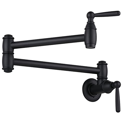 Black Pot Filler, ARCORA Modern Pot Filler Faucet Wall Mount 2 Handle with Double Joint Swing Arms Brass Stove Faucet