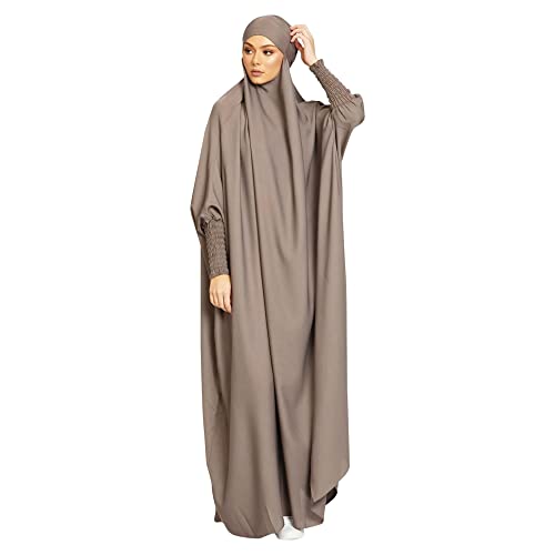 khalat Women's Solid Abaya Muslim Dress One-Piece Full Length Prayer Robe Overall Hijab Thobe Hooded Abaya Dress