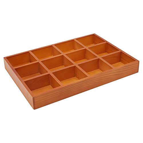 Image of Juvale Wooden Drawer Organizer - 13.2 x 9.2 x 1.5 in, Cedar Finish, 12 Compartments Sorting Tray - Wooden Tray with Compartments for Crafts & Stationery