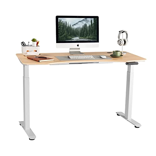 Finercrafts Standing Desk 55 X 28 Inches Dual-Motor Height Adjustable Desk Electric Sit Stand Desk Home Office Desks Whole Piece Desk Board (Natural Maple Desktop/White Frame) #TOP18