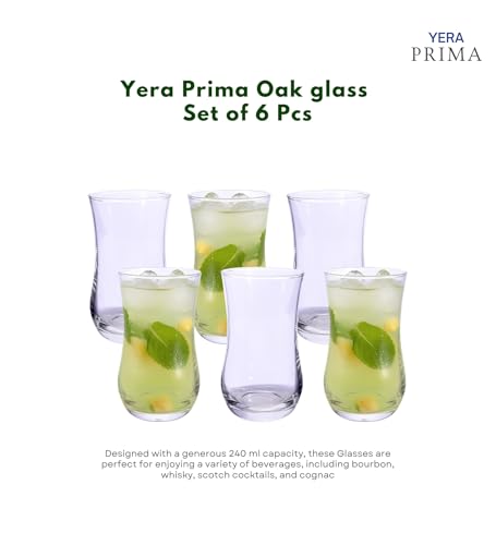 Image of Yera Prima Zest Water /Juice /Cocktail Glasses- 240 ml Each -Set of 6 pcs Transparent | Hot & Cold Drinks, Juice, Cocktail, Milkshake, Smoothie | Ideal for Home, Party, Restaurant, Gifting