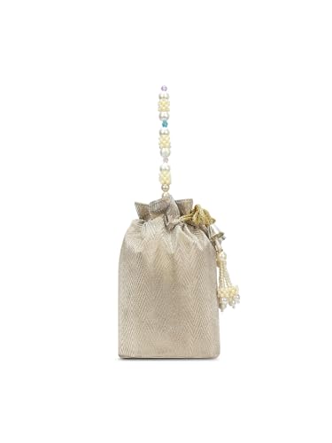 Image of Lavie Signature Women's Bisbee Pearl Handle Potli Bags | Pouches for Festive Party | Batwa Bag Bridal Purse | Gift For Women