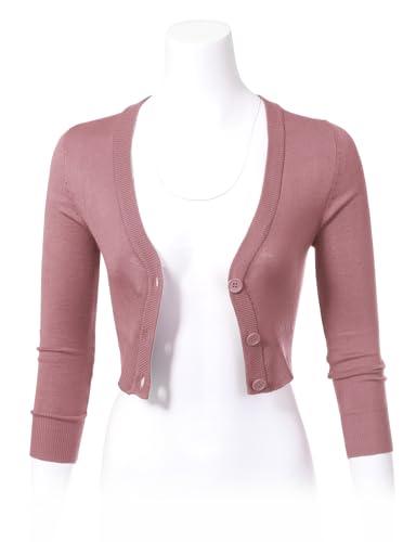 Image of Allsense Women's Cropped Bolero Shrug Cardigan | 3 /4 Sleeve, Button Down, Lightweight Knit Sweater