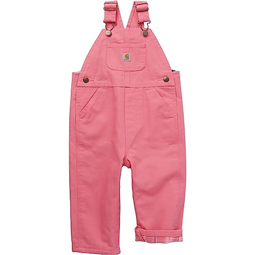 Carhartt Girls' Bib Overalls (Lined and Unlined), Pink Lemonade, 24 Months