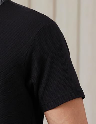 Image of Amazon Brand - Symbol Men's Cotton Rich Relaxed Fit Textured Knit Tshirt | Popcorn Knit Solid Tshirts | Half Sleeves | Textured Knit (Available in Plus Size)