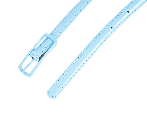 Selighting Women's Solid Color Faux Leather Skinny Belts for Dresses (One Size, Light Blue)4