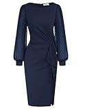 Women's Casual Pencil Dress Swiss Dot Lantern Sleeve Bodycon Dress Wear to Work Office Cocktail Dres
