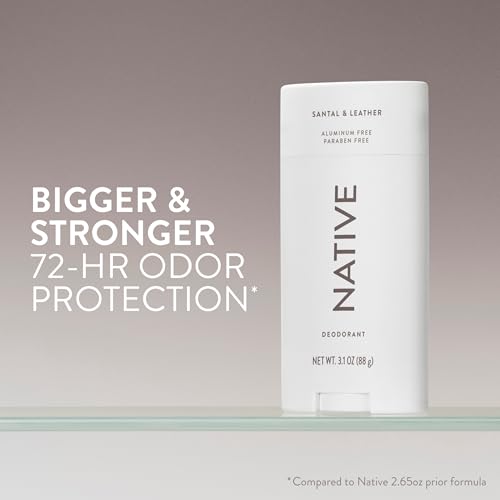 Image of Native Aluminum Free Deodorant, Santal & Leather, Large Size Stick, 72 Hour Odor Control, for Women & Men, Contains Naturally Derived Ingredients, 3.1 oz