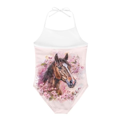 Image of Cute Backless One Piece Swimsuits for Girls Adjustable Halter Strap Bathing Suit Beach Swimwear for Girls