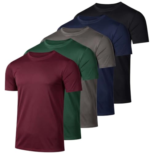 Image of 5 Pack Men's Dry Fit Workout T Shirts Crew Neck Athletic Gym Running Tees