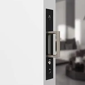 Pocket Door Edge Pull Brushed Nickel, Push Automatic Bounce Switch, Hidden Handle, Sliding Door Pull Hardware, Flush, Large Enough Pull Ring is Easier to Grasp and Use (Black)