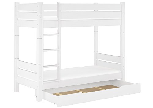 Lit superposé Adultes pin Blanc très Stable 90x200 séparable avec literie et tiroir 60.16-09WT100MS1 Cover