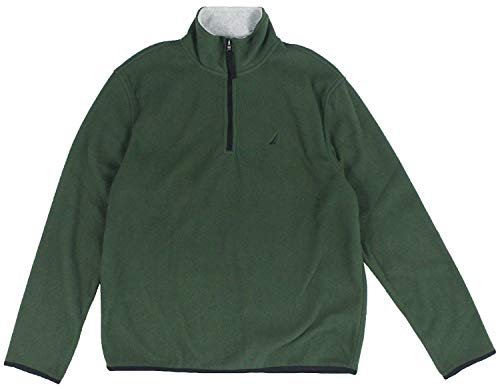 Nautica Men Quarter Zip Logo Fleece Jacket Sweatshirt (S, Dark Green)