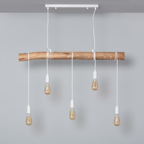 LEDKIA LIGHTING Lampada a Sospensione in Metallo e Legno Yagis Bianco per Sale, Soggiorno, Cucina, Camera