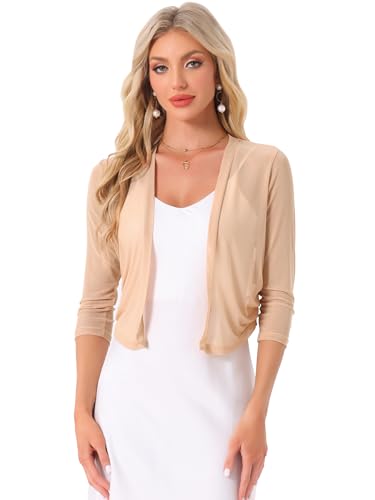Image of Allegra K Bolero Shrug for Women's Elegant 3 /4 Sleeve Mesh Sheer Cardigan Formal Jacket for Evening Dresses