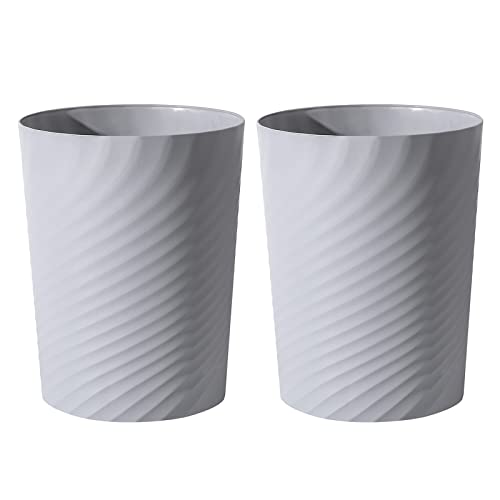Image of Plastic Small Bathroom Trash Can Wastebasket Garbage Can, Grey, 2 Pack | Sturdy-Easy to Clean, Bathroom, Laundry Room, Kitchen, Office, Kids Room, Dorm, Bedroom, 1.8 Gallon