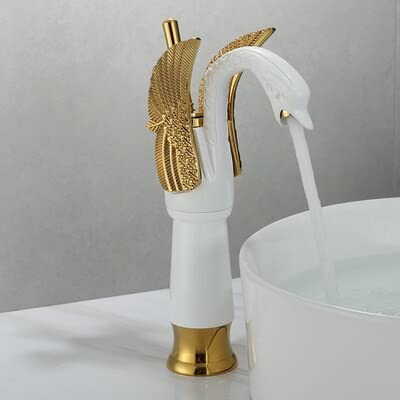 Robinet d'évier chaud et froid cygne doré pour vasque haute de salle de bain