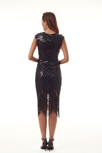 Moncak 1920s Sequined Embellished Tassels Hem Flapper Dress Set 20s Great Gatsby Dress 1920s Fringed Dress2