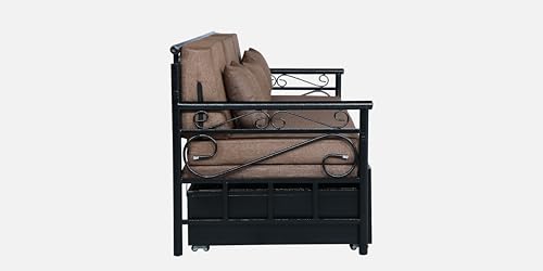 Image of 3 Seater Metal Sofa Cum Bed with Hydraulic Storage | Single Size Sofa Cuma Bed | 3 Seater Sofa Set, Metal Sofa Set for Living Room Brown D1 Single