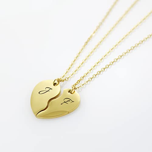 AnnBijoux Personalized Couple Heart Necklace Laser Engraved Initial Pendant Couple Half Heart Charm Stainless Steel Gold SIlver Rose Gold Jewelry2