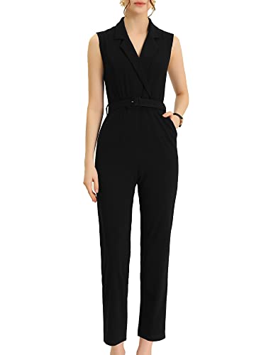 Allegra K Womens' Sleeveless Button Front Closure Long Leg With Pocket Jumpsuits Belted X-Small Black #TOP17