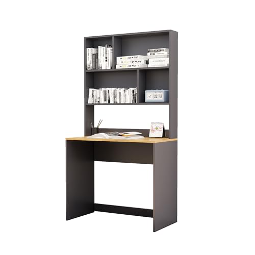 Image of Bniture Wooden Study Table for Home | Engineered Wood Study Table with Book Shelf | Multi Purpose Computer Desk for Writing & Study | Laptop Table for Home & Office | Slate Grey & Giant Wood