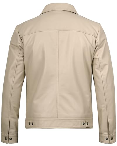 Image of fjackets Men's Real Lambskin Leather Jacket - Shirt-Collar Moto Biker Style Year-Round Wear