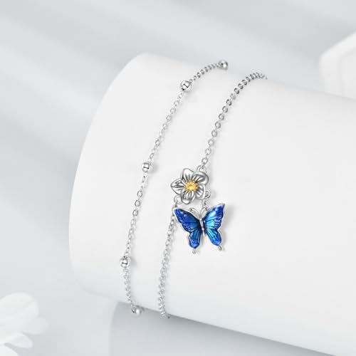 Image of YAFEINI Anklet Bracelets for Women Girls Sterling Silver Hummingbird /Dragonfly /Butterfly Link Chain Anklets Jewelry Gifts