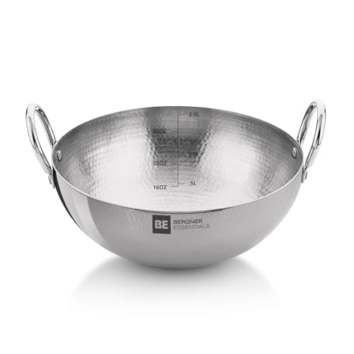 BERGNER BE Essentials 22 cm Hammered Kadai, 2 Liters Kadhai Without Lid, Thickness 2.2 mm, Food Safe, Sturdy and Durable, Easy to Clean, Dishwasher Safe, 5-Year Warranty by Bergner (B0CW3CH4CL) Amazon Price History, Amazon Price Tracker