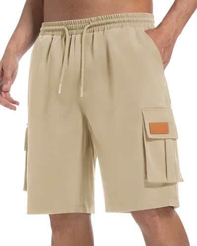 DOWMQ Men's Casual Cargo Shorts Elastic Waist Drawstring Hiking Shorts for Work Athletic Travel Outdoor with Multi Pockets