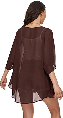 Image of Indian Trendy Women's Solid Puff Sleeve Kimono Cardigan Loose Cover Up Casual Blouse Top Chiffon