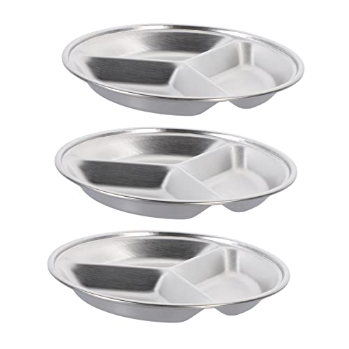 FUNOMOCYA 3pcs Stainless Steel Round Dish Stainless Steel Dipping Dish Round Seasoning Dishes Prep Bowl Three Compartment Plates Condiment Dishes Metal Dipping Plates Child Soy Sauce Tasty