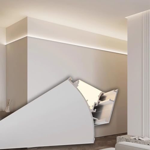 25m White LED Crown Molding Trim - Aluminum Diffuser Channel for Modern Indoor Lighting, Perfect for Living Room Decor & Home Ambiance, Stylish Wall Profile Upgrade