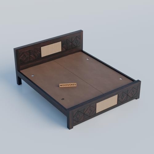 Image of Sheesham Wood 1 Bed Without Storage Solid Wooden Cot Bed Elegant and Functional Bedroom Living Room Home (Walnut Finish 2 Can, Queen)