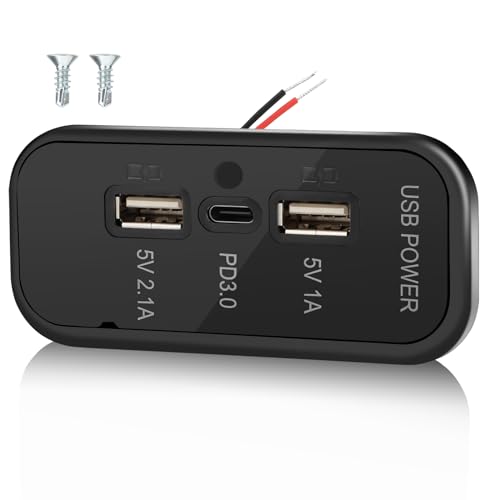 Gibbab 3 Ports 12V RV USB Outlet 45.5W, PD3.0 Type-C Quick Charge & Dual A Port 3.1A Panel Wall Mount, Automotive Car Socket Charger Adapter for RV Marine Boat Bus ATV Motorcycle Truck